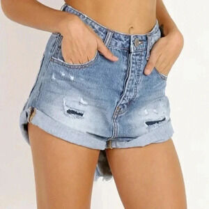 One Teaspoon High Waist Bandits Surf Cowboy Distressed Raw Edge Denim Blue 23